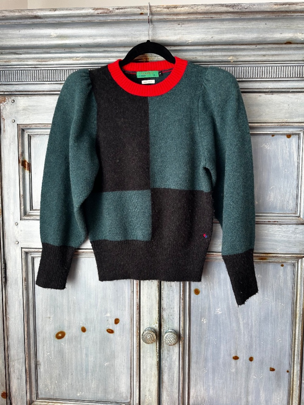 Claire V Marielle Black Deep Sea Grand Checker Sweater Size S